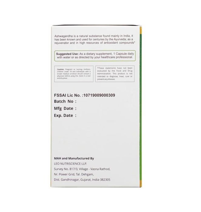 LEO كبسولات أشواغاندا أشوواوين 500 ملغ 60 حبة - Image 3